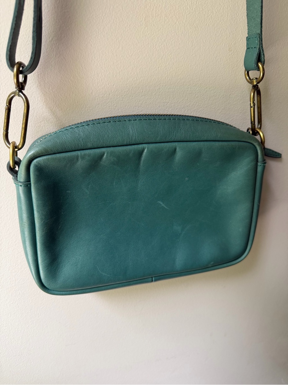 Madewell Leather Carabiner Medium Crossbody Bag Green Spruce Zipper - Picture 3 of 6